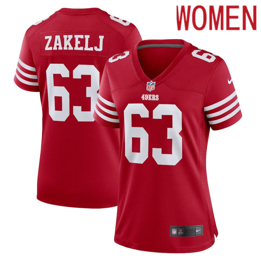 Women San Francisco 49ers #63 Nick Zakelj Nike Scarlet Game Player NFL Jersey->women nfl jersey->Women Jersey